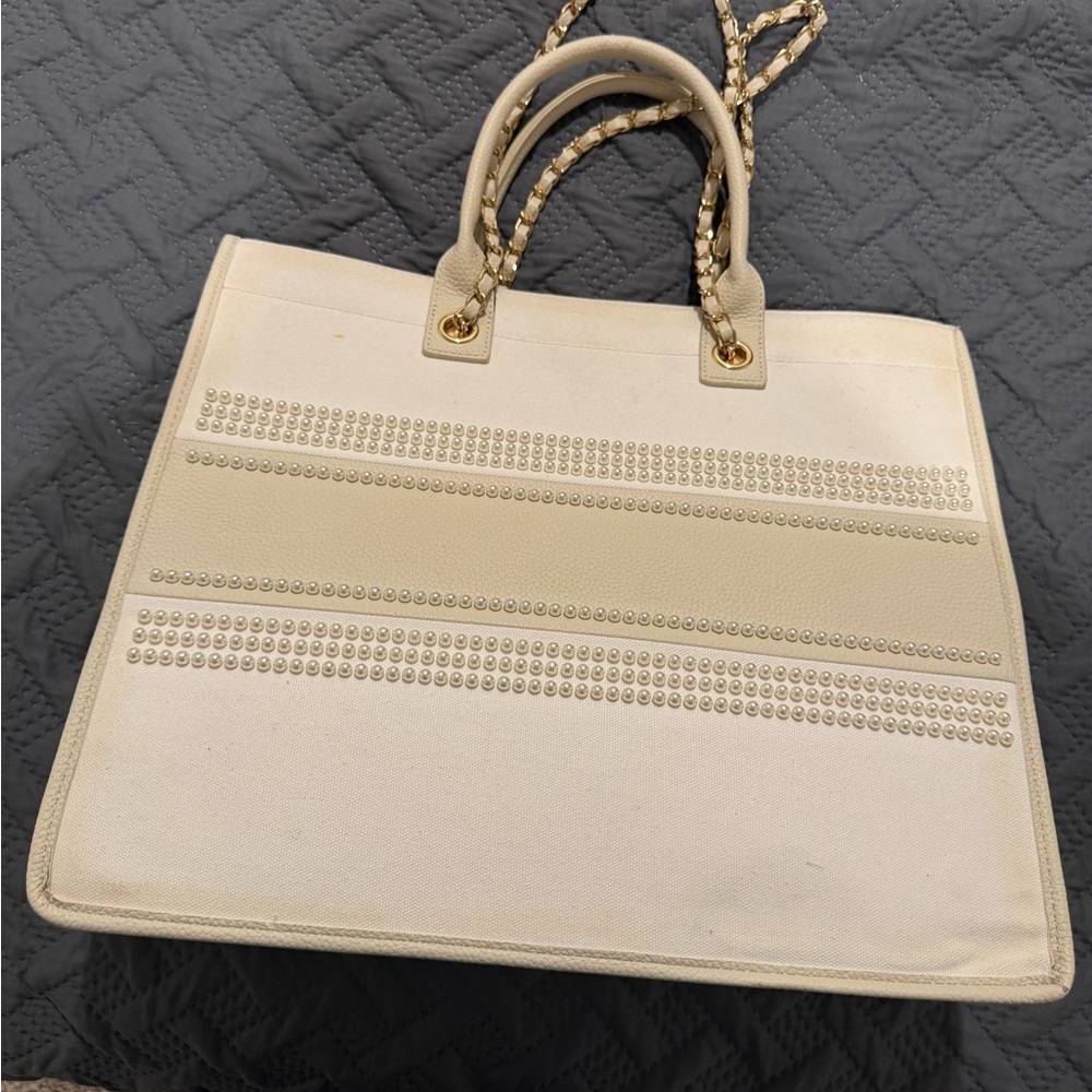 Chic Cream and Tan Tote Bag